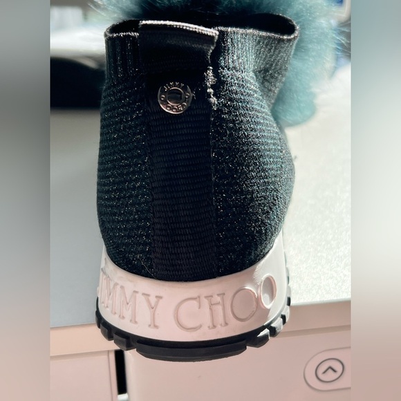 Jimmy Choo Norway Mink Fur & Metallic Green Knit Slip-On Sneakers Size 38 - Picture 10 of 12